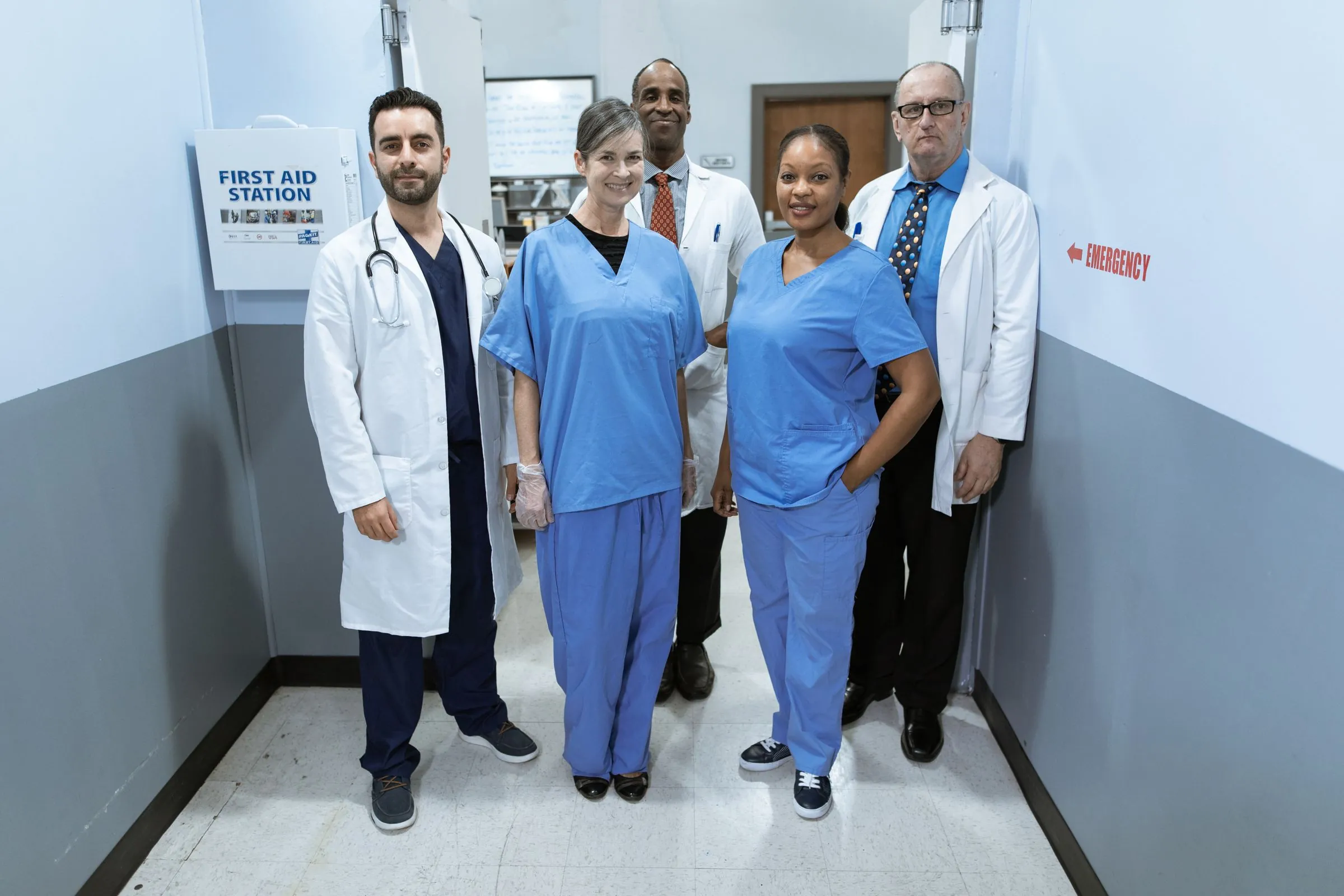A team of healthcare professionals in a hospital