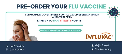 Pre-order your flu vaccine at West Med between March and April to earn up to 1000 Discovery Vitality points at the Somerset West and Bellville branches